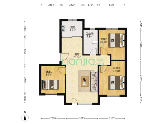 中海凤凰熙岸二期 3室1厅1卫 98平方