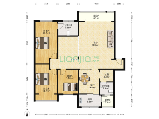 华金大道二段769号 3室2厅2卫 155平方