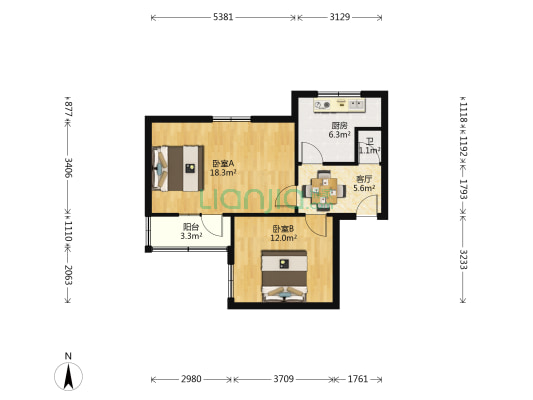 长安区区委宿舍 2室1厅1卫 56平方