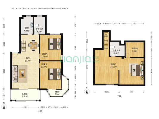 诚河新旅城二区 3室1厅2卫 76平方