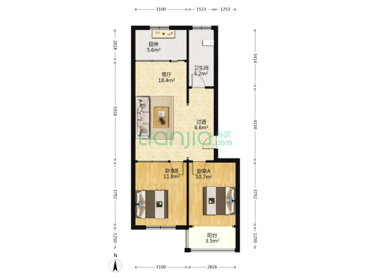 山兴花园 2室1厅1卫 79平方