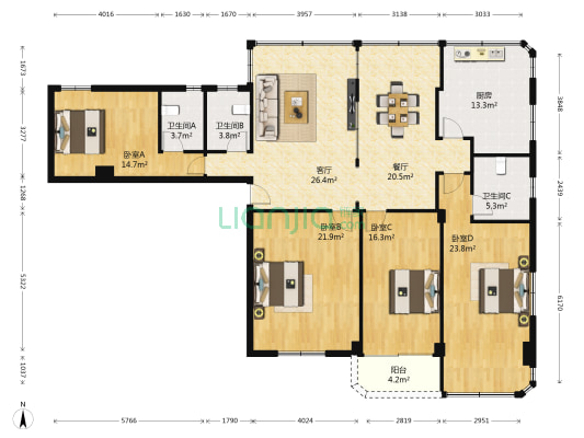 福宁路散盘 4室2厅3卫 161平方
