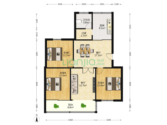 紫薇三村 3室2厅1卫 108平方