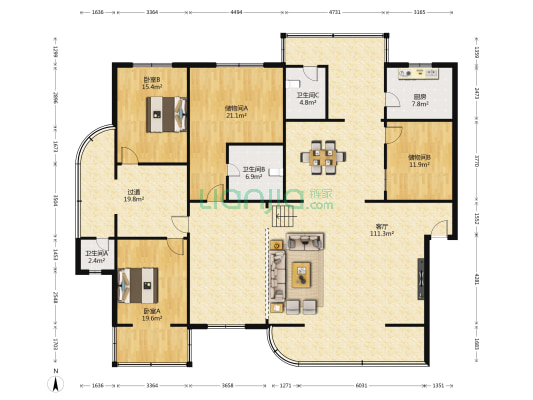 电信花苑 2室1厅3卫 234平方