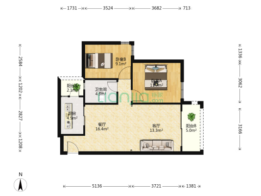 盛雅苑 2室2厅1卫 83平方