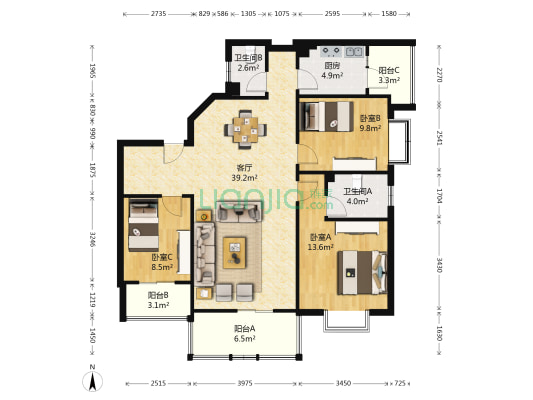 清溪瑞园 3室1厅2卫 108平方