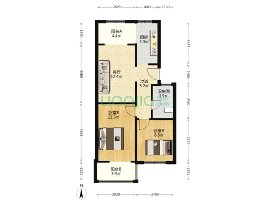 豪斯花园 2室1厅1卫 72平方