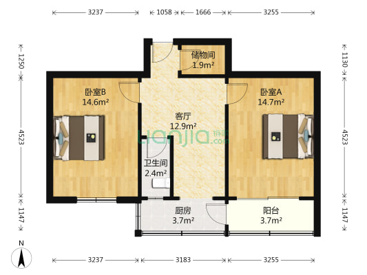 玉函路34号 2室1厅1卫 66平方