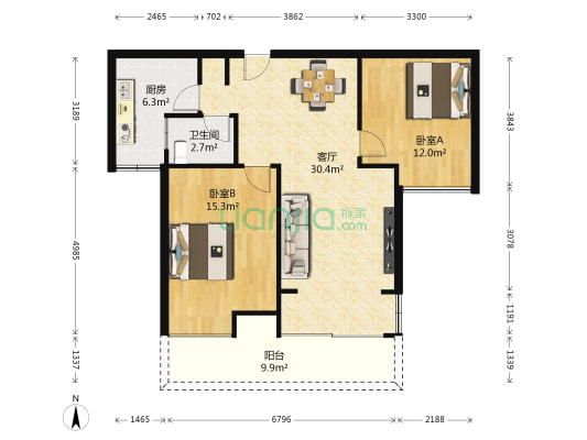 寿城水岸 2室1厅1卫 77平方