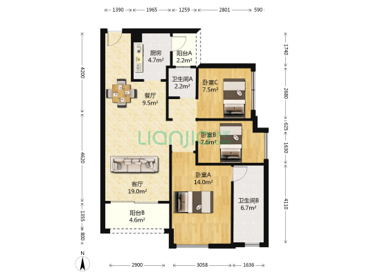 卓越东部蔚蓝海岸四期 3室2厅2卫 88平方