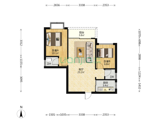 汇景豪园 2室1厅2卫 65平方
