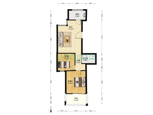 富锦家园 2室1厅1卫 84平方