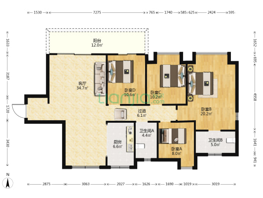 保利翰林 4室1厅2卫 146平方