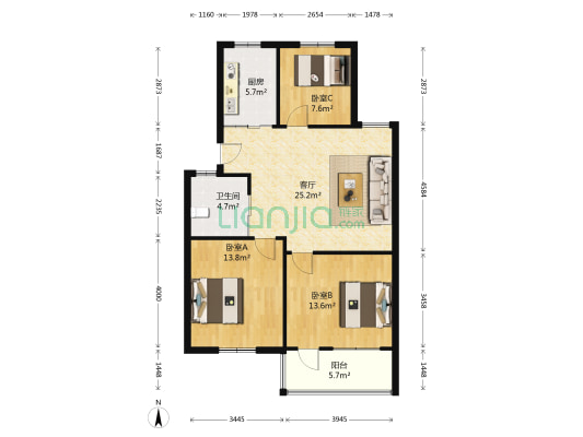 左邻右里枫叶苑 3室1厅1卫 92平方