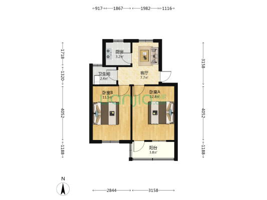 铁路西站宿舍 2室1厅1卫 53平方