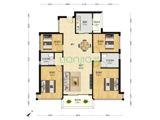 广州大学城智慧谷 4室1厅2卫 128平方