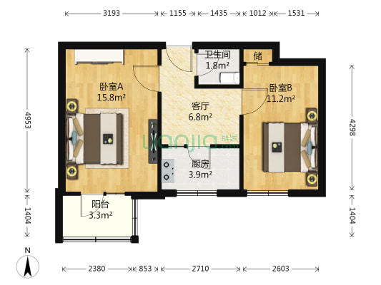 司达小区 2室1厅1卫 53平方