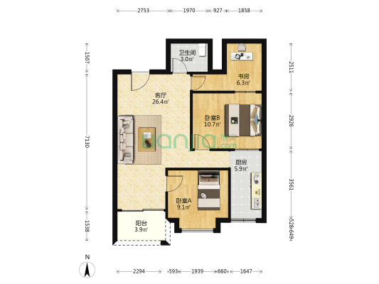 富力居 3室1厅1卫 74平方