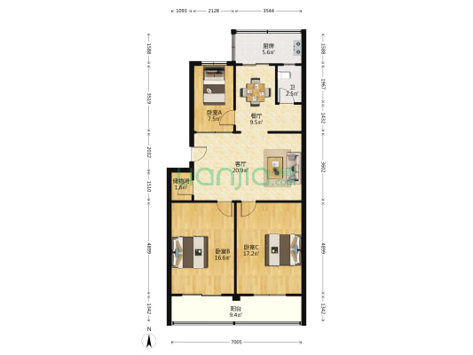 建明印务 3室2厅1卫 112平方