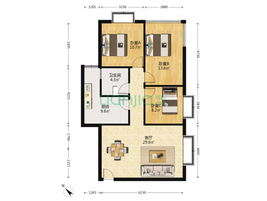 攀枝花市公路养护管理总段二期经济适用房 3室1厅1卫 91平方