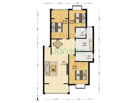 惜民巷2号 3室1厅2卫 114平方