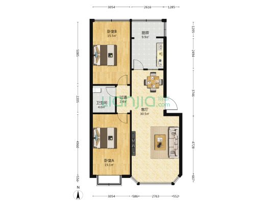 灵龙路236号 2室1厅1卫 98平方
