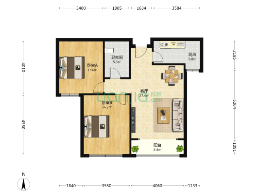 维多利亚家园 2室1厅1卫 99平方