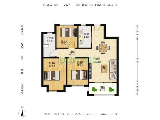 中大府 3室1厅1卫 101平方