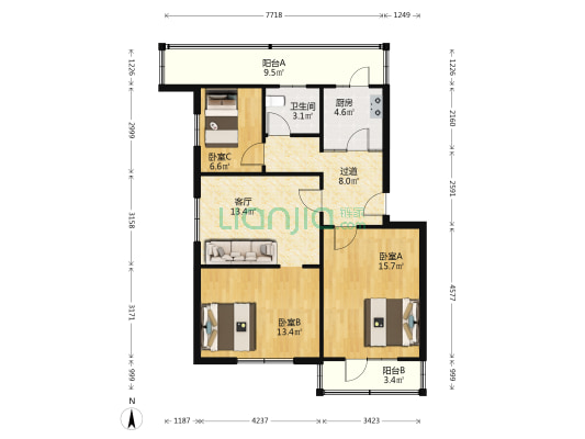 军休社区 3室1厅1卫 126平方