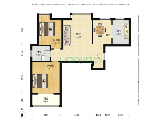 山韵佳苑C区 2室1厅1卫 91平方