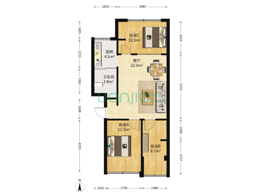 常青花园三小区 3室1厅1卫 75平方