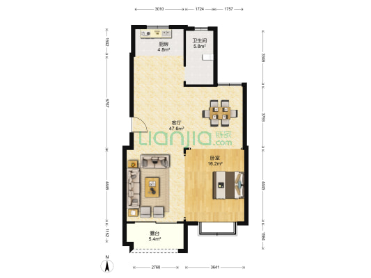 同心雅苑 1室1厅1卫 90平方