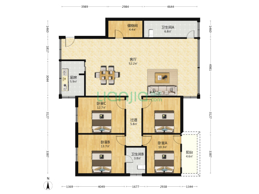 龙华府 3室1厅2卫 146平方