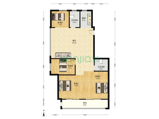 云瑞居 4室1厅2卫 140平方