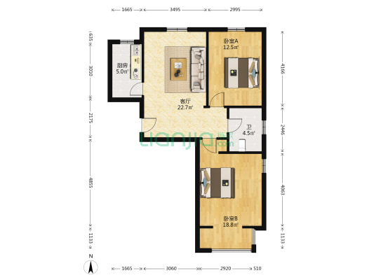 河联园D区 2室1厅1卫 84平方