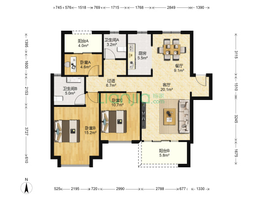 绿地峰辉二期 3室2厅2卫 117平方
