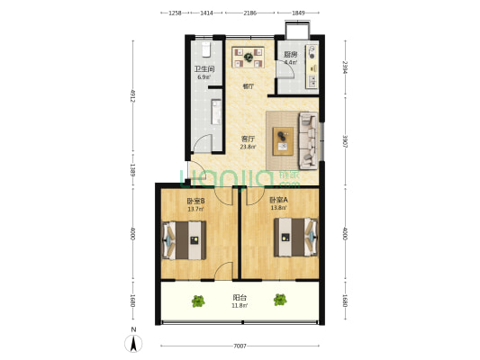 经信委大庆路唐家台生活区 2室1厅1卫 86平方
