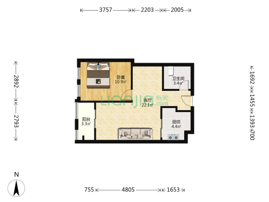 吾悦 1室1厅1卫 54平方