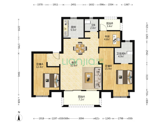 丽景湾 3室1厅2卫 116平方