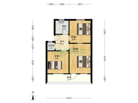 电影公司家属院 3室1厅1卫 58平方