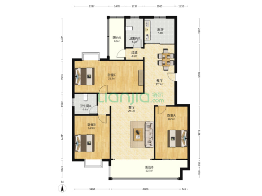 科技公寓 3室2厅2卫 156平方