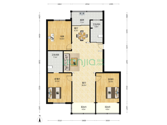 曙光新村 3室2厅2卫 143平方
