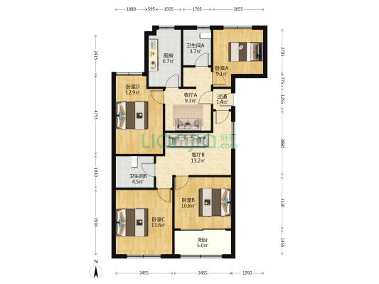 广乐公寓 4室2厅2卫 123平方