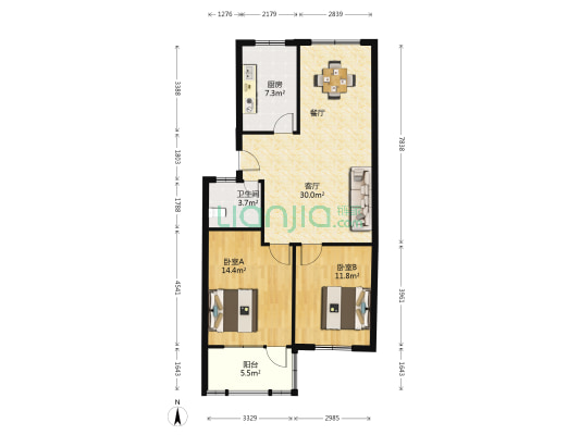 怡新苑 2室1厅1卫 88平方