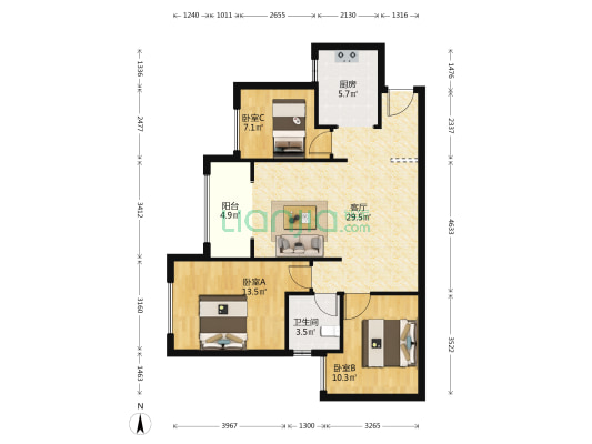 中建大公馆二期 3室1厅1卫 96平方