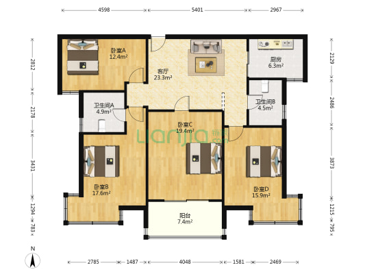 安信湖畔天地坊 4室1厅2卫 141平方