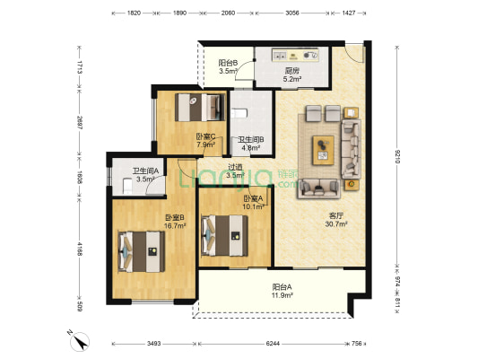 中国铁建香漫溪岸 3室1厅2卫 110平方