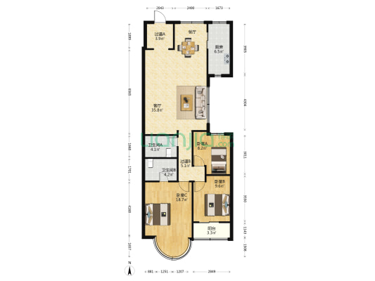 永恒商厦 3室1厅2卫 143平方