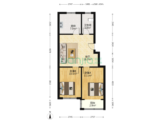 环球家属院 2室1厅1卫 72平方