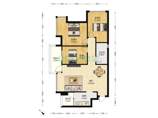恒大中央公园D区 3室1厅1卫 99平方